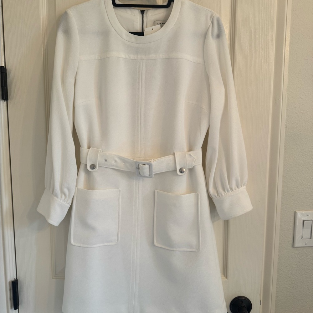 Club Monaco White Sheath Dress with Crew Neck